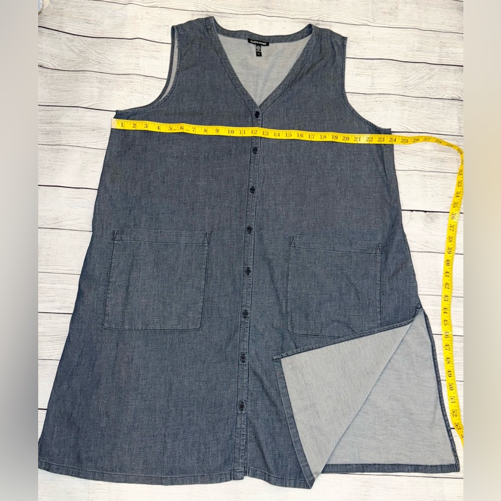 Eileen Fisher Twill Denim V Neck Long Tunic Top and Pants Set - Picture 7 of 14